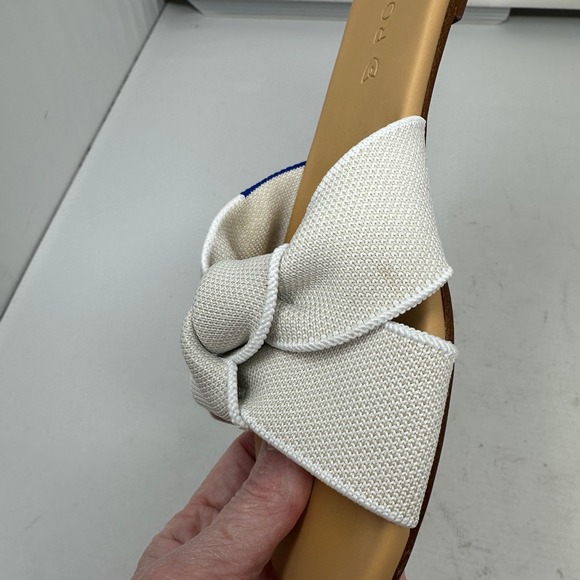 Rothy's The Oahu Slide Sandals Womens Size 6 Beige Knit Bow Slip On Flats - Picture 4 of 11
